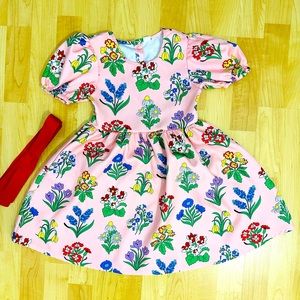 Shein Pink Dress with All Over Flowers and Red Sash. EUC.